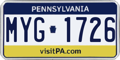 PA license plate MYG1726