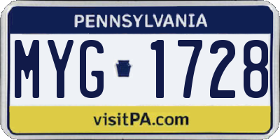 PA license plate MYG1728