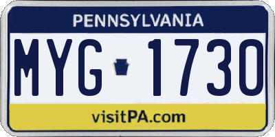 PA license plate MYG1730