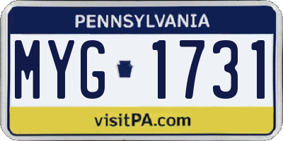 PA license plate MYG1731