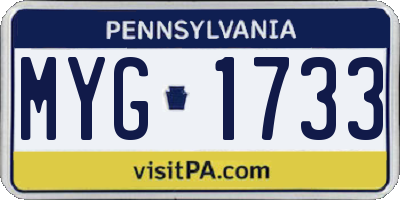 PA license plate MYG1733