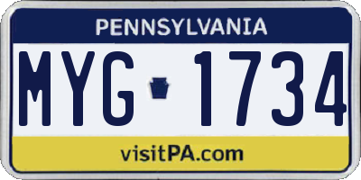 PA license plate MYG1734
