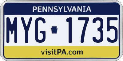 PA license plate MYG1735