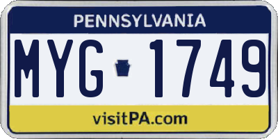 PA license plate MYG1749
