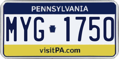 PA license plate MYG1750