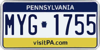 PA license plate MYG1755