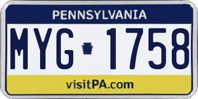 PA license plate MYG1758