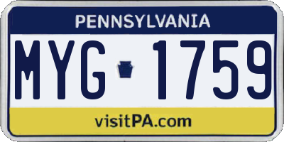 PA license plate MYG1759