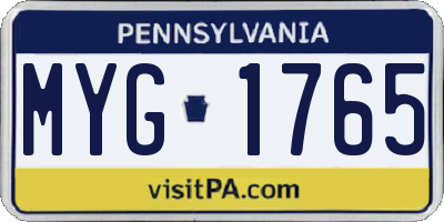 PA license plate MYG1765