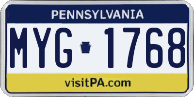 PA license plate MYG1768