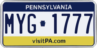 PA license plate MYG1777