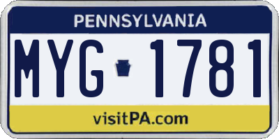 PA license plate MYG1781