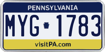 PA license plate MYG1783