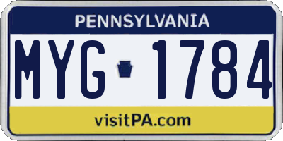 PA license plate MYG1784