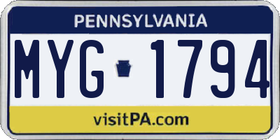 PA license plate MYG1794