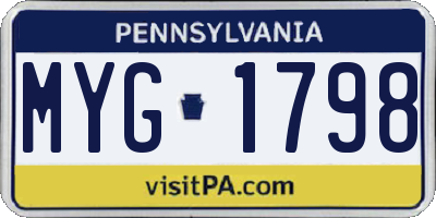 PA license plate MYG1798