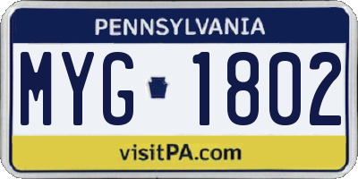 PA license plate MYG1802