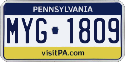 PA license plate MYG1809