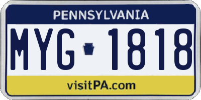 PA license plate MYG1818