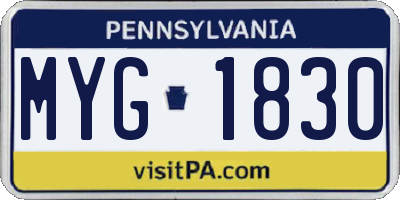 PA license plate MYG1830
