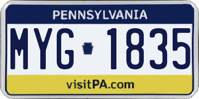 PA license plate MYG1835