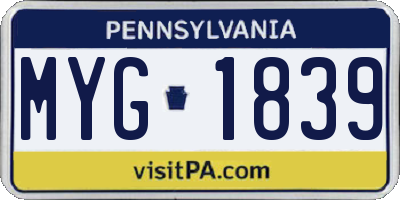 PA license plate MYG1839