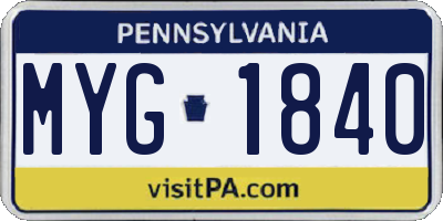 PA license plate MYG1840