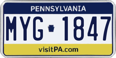 PA license plate MYG1847