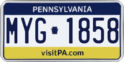 PA license plate MYG1858