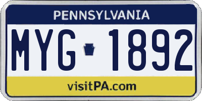 PA license plate MYG1892
