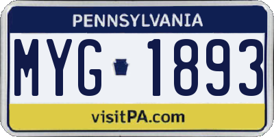 PA license plate MYG1893