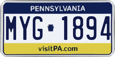 PA license plate MYG1894