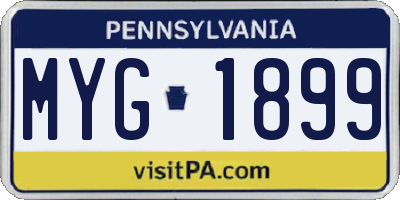 PA license plate MYG1899