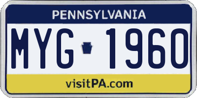 PA license plate MYG1960
