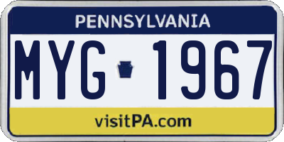 PA license plate MYG1967