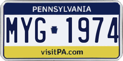 PA license plate MYG1974