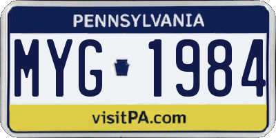 PA license plate MYG1984