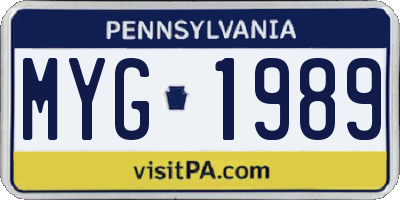 PA license plate MYG1989