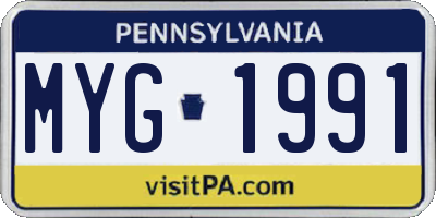 PA license plate MYG1991