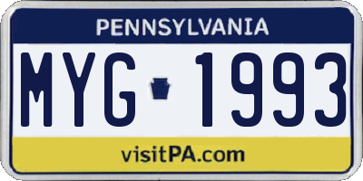 PA license plate MYG1993