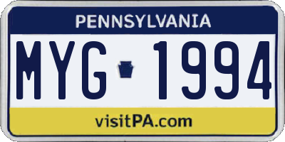 PA license plate MYG1994