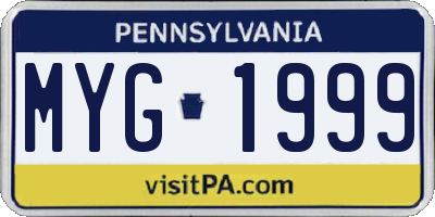 PA license plate MYG1999