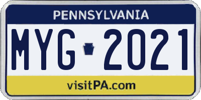 PA license plate MYG2021