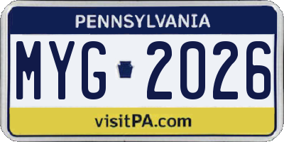 PA license plate MYG2026