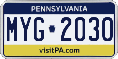 PA license plate MYG2030
