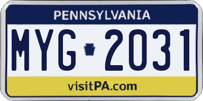 PA license plate MYG2031