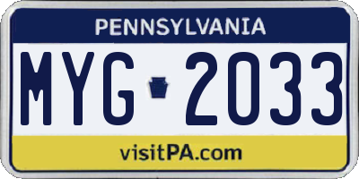 PA license plate MYG2033