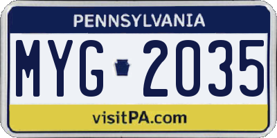 PA license plate MYG2035