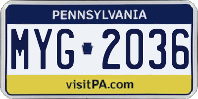 PA license plate MYG2036