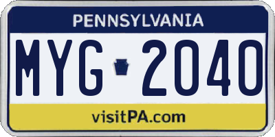 PA license plate MYG2040